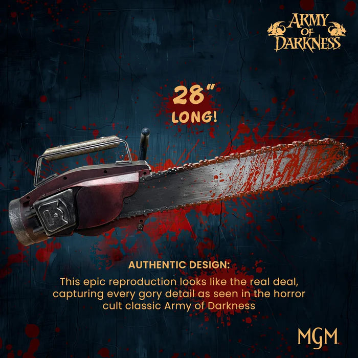 Army of Darkness Evil Dead Ash Williams Chainsaw prop from Sam Raimi's Evil Dead franchise featuring Bruce Campbell by Syndicate Collectibles