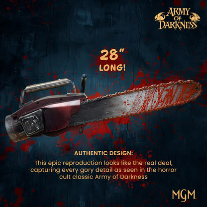 Army of Darkness Evil Dead Ash Williams Chainsaw prop from Sam Raimi's Evil Dead franchise featuring Bruce Campbell by Syndicate Collectibles