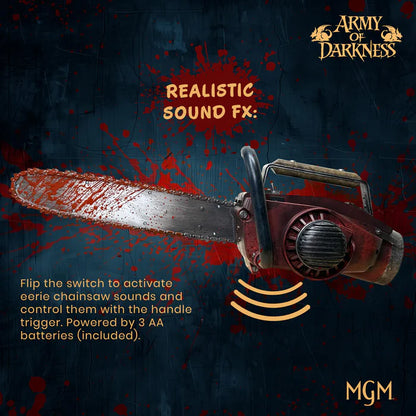 Army of Darkness Evil Dead Ash Williams Chainsaw prop from Sam Raimi's Evil Dead franchise featuring Bruce Campbell by Syndicate Collectibles