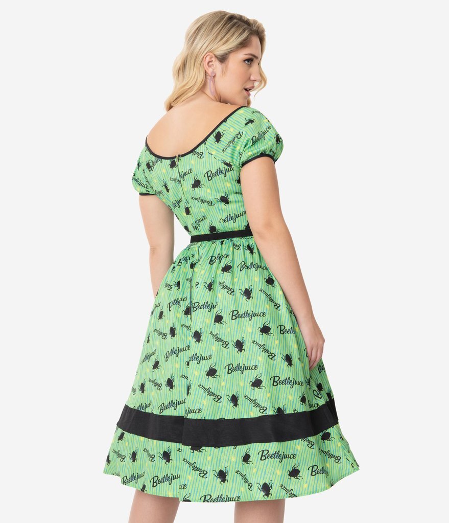 Unique Vintage X Beetlejuice Crawling Critters Print Hannah Swing Dress