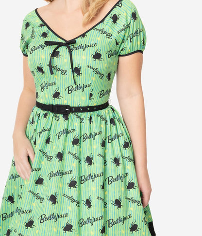 Unique Vintage X Beetlejuice Crawling Critters Print Hannah Swing Dress