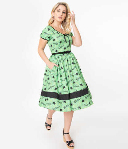 Unique Vintage X Beetlejuice Crawling Critters Print Hannah Swing Dress