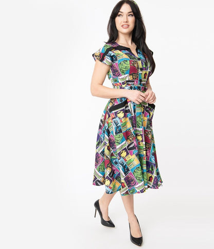 Unique Vintage X Universal Monsters Monsterror Print Hedda Swing Dress