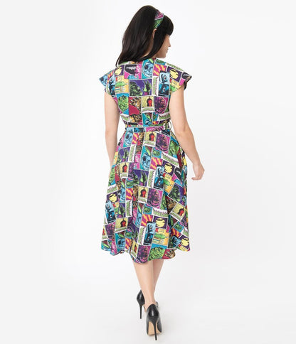 Unique Vintage X Universal Monsters Monsterror Print Hedda Swing Dress